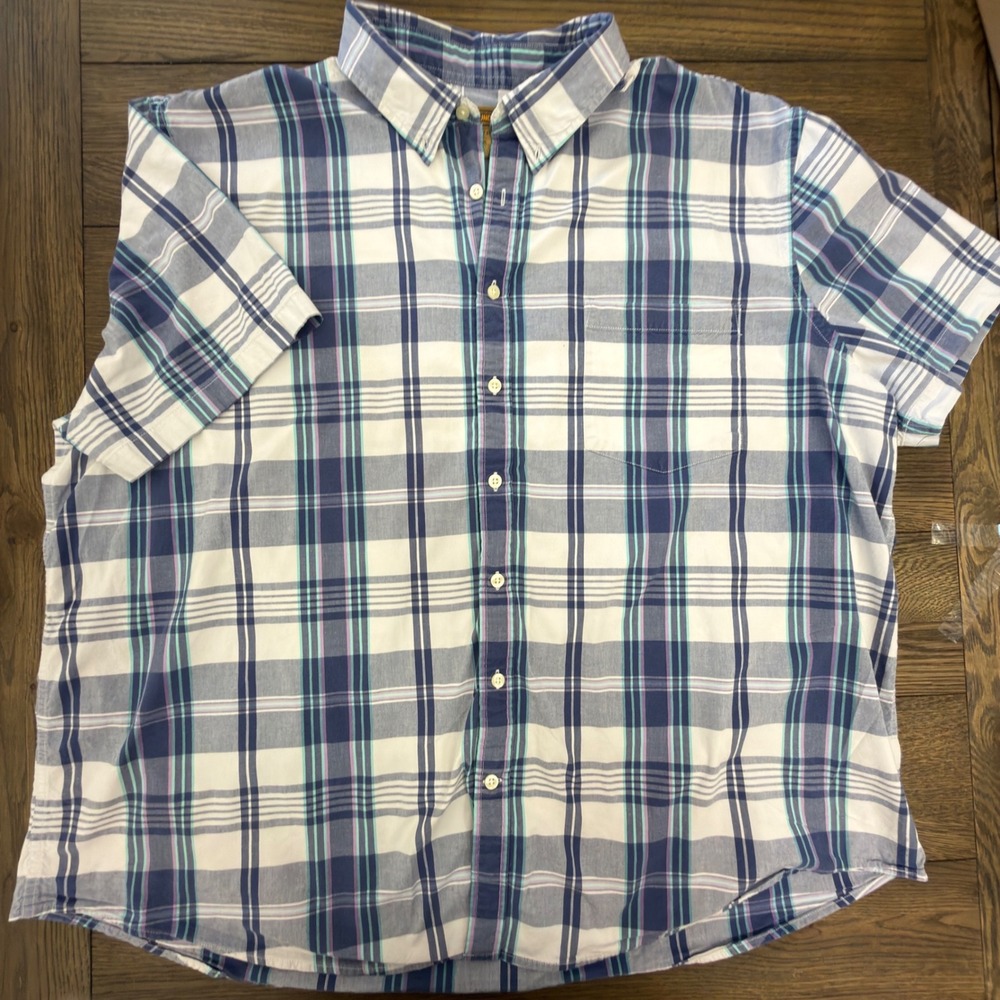 The Foundry Big and Tall 3XL Blue Plaid Comfort Stretch Short Sleeve Shirt